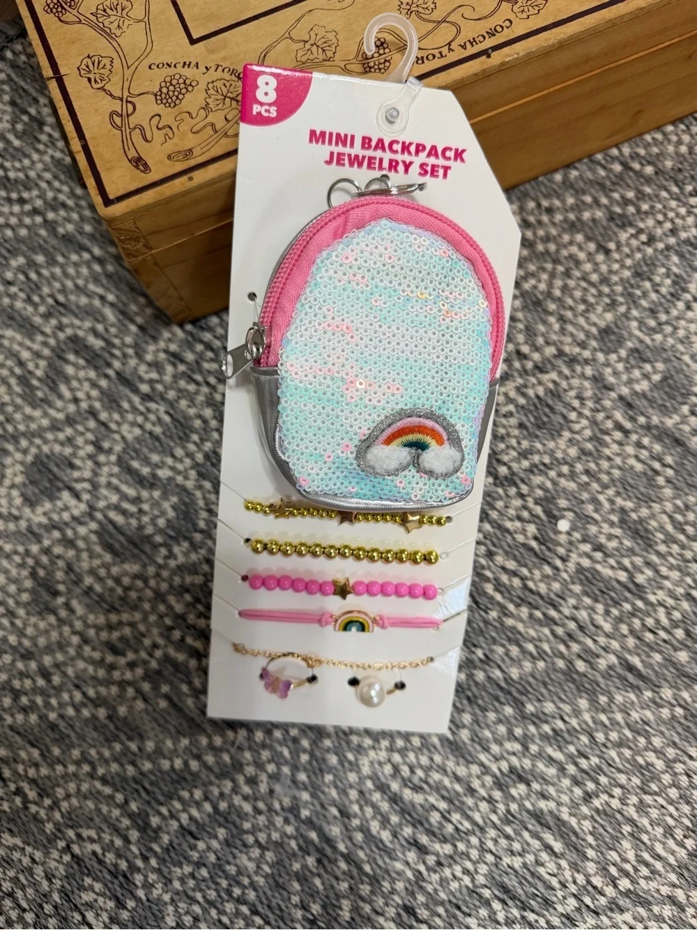 New Girls Mini Sequin Backpack & Jewelry 8 Piece Gift Set Bracelets & Rings